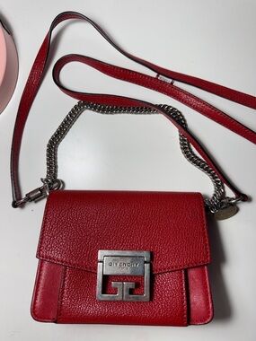 Givenchy Red Leather Mini Shoulder Bag with Silver Chain